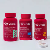 Kit Base da Saúde: Ômega 3 em 1 + Magnésio Quelato Trio. Ganhe Vitamina C e Porta-cápsulas de brinde